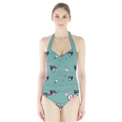 Raccoon Love Texture Seamless Halter Swimsuit by Ravend