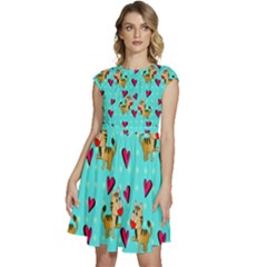 Cat Love Pattern Cap Sleeve High Waist Dress by Ravend