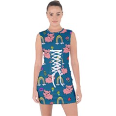 Flowers Pink Pig Piggy Seamless Lace Up Front Bodycon Dress by Ravend