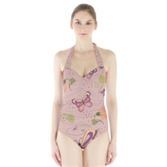 Butterfly Background Pattern Texture Halter Swimsuit by Ravend