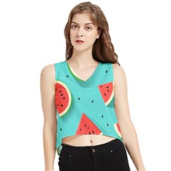 Watermelon Fruit Slice V-neck Cropped Tank Top by Ravend