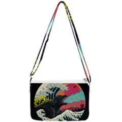 Retro Wave Kaiju Godzilla Japanese Pop Art Style Double Gusset Crossbody Bag by Modalart