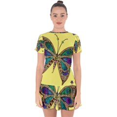 Butterfly Mosaic Yellow Colorful Drop Hem Mini Chiffon Dress by Amaryn4rt