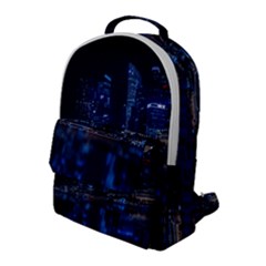 Illuminated Cityscape Against Blue Sky At Night Flap Pocket Backpack (large) by Modalart