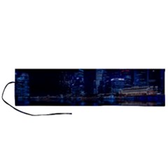 Illuminated Cityscape Against Blue Sky At Night Roll Up Canvas Pencil Holder (l) by Modalart
