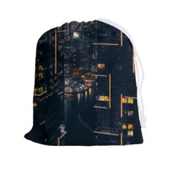 Photo Of Buildings During Nighttime Drawstring Pouch (2xl) by Modalart