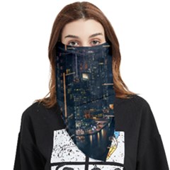 Photo Of Buildings During Nighttime Face Covering Bandana (triangle) by Modalart