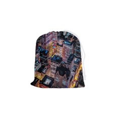 Aerial Photo Of Cityscape At Night Drawstring Pouch (small) by Modalart