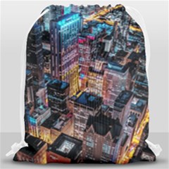 Aerial Photo Of Cityscape At Night Drawstring Bag (large) by Modalart