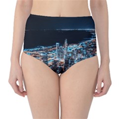 Aerial Photography Of Lighted High Rise Buildings Classic High-waist Bikini Bottoms by Modalart