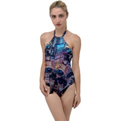 Aerial Photo Of Cityscape At Night Go With The Flow One Piece Swimsuit by Modalart