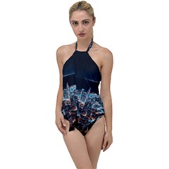 Aerial Photography Of Lighted High Rise Buildings Go With The Flow One Piece Swimsuit by Modalart