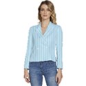 Stripes Striped Turquoise Women s Long Sleeve Revers Collar Cropped Jacket View1
