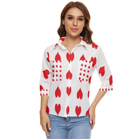 Heart Red Love Valentines Day Women s Quarter Sleeve Pocket Shirt by Bajindul