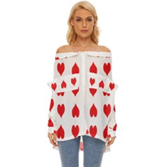 Heart Red Love Valentines Day Off Shoulder Chiffon Pocket Shirt by Bajindul