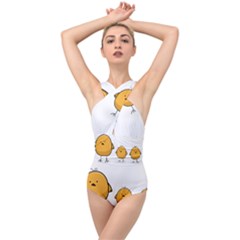 Chick Easter Cute Fun Spring Cross Front Low Back Swimsuit by Ndabl3x