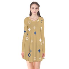 Cross Circles White Circles Long Sleeve V-neck Flare Dress by Grandong