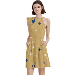 Cross Circles White Circles Cocktail Party Halter Sleeveless Dress With Pockets by Grandong