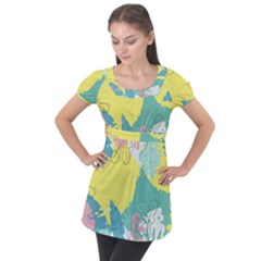 Plants Eaves Border Frame Puff Sleeve Tunic Top by Grandong
