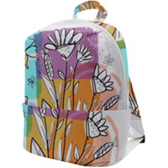 Flower Leaves Foliage Grass Doodle Zip Up Backpack by Grandong