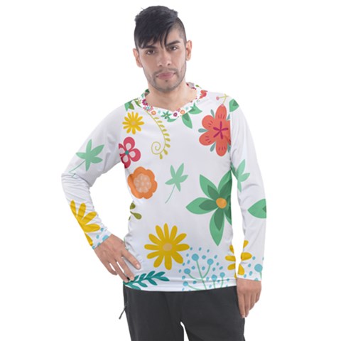 Flowers Leaves Background Floral Men s Pique Long Sleeve T-shirt by Grandong