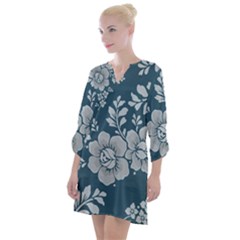 Flowers Design Floral Pattern Open Neck Shift Dress by Grandong