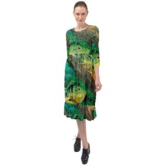 Peacock Bass Fishing Ruffle End Midi Chiffon Dress by Sarkoni