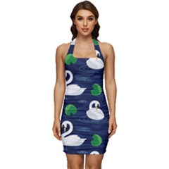 Swan-pattern-elegant-design Sleeveless Wide Square Neckline Ruched Bodycon Dress by Proyonanggan
