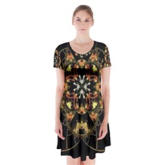 Fractal Stained Glass Ornate Short Sleeve V-neck Flare Dress by Sarkoni
