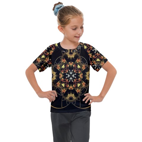 Fractal Stained Glass Ornate Kids  Mesh Piece T-shirt by Sarkoni