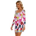 The Framework Paintings Square Long Sleeve Square Neck Bodycon Velvet Dress View2