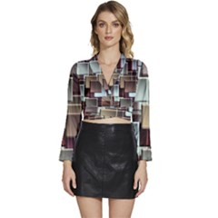 Texture Artwork Mural Murals Art Long Sleeve Tie Back Satin Wrap Top by Sarkoni