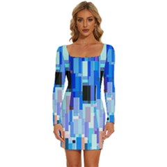Color Colors Abstract Colorful Long Sleeve Square Neck Bodycon Velvet Dress by Sarkoni