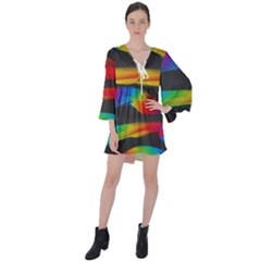 Colorful Background V-neck Flare Sleeve Mini Dress by Sarkoni
