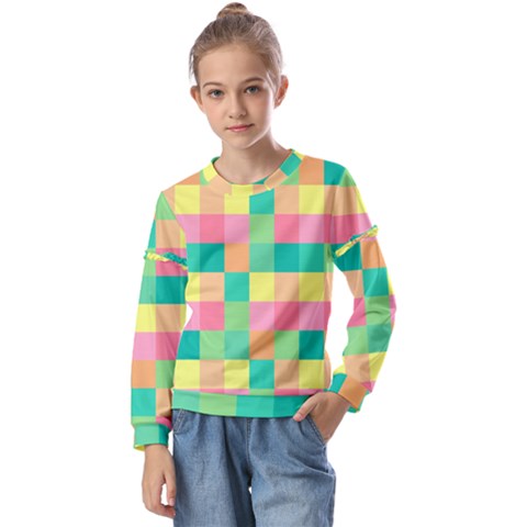Checkerboard Pastel Square Kids  Long Sleeve T-shirt With Frill  by Grandong