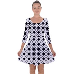 Square Diagonal Pattern Monochrome Quarter Sleeve Skater Dress by Apen
