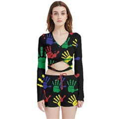 Ellipse Pattern Background Velvet Wrap Crop Top And Shorts Set by Apen