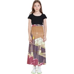 Animated Castle Illustration Adventure Time Cartoon Nature Kids  Flared Maxi Skirt by Sarkoni