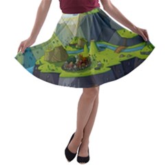 Cartoon Network Mountains Landscapes Seas Illustrations Adventure Time Rivers A-line Skater Skirt by Sarkoni