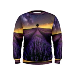 Bed Of Purple Petaled Flowers Photography Landscape Nature Kids  Sweatshirt by Sarkoni