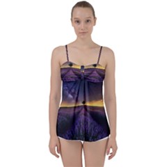 Bed Of Purple Petaled Flowers Photography Landscape Nature Babydoll Tankini Top by Sarkoni