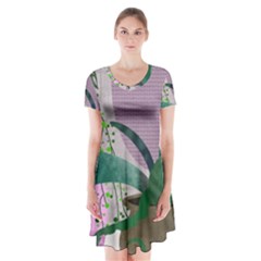 Botanical Plants Green Sheet Art Short Sleeve V-neck Flare Dress by Sarkoni