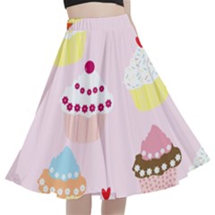 Cupcakes Wallpaper Paper Background A-line Full Circle Midi Skirt With Pocket by Apen