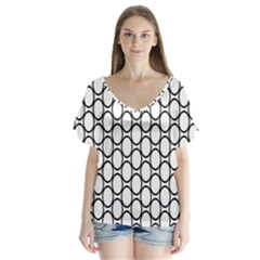 Black Pattern Halftone Wallpaper V-neck Flutter Sleeve Top by Apen