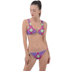Checkerboard Squares Abstract Texture Pattern Ring Detail Crop Bikini Set by Apen