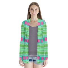 Checkerboard Squares Abstract Drape Collar Cardigan by Apen