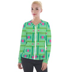 Checkerboard Squares Abstract Velvet Zip Up Jacket by Apen