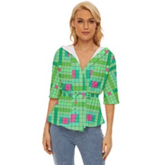 Checkerboard Squares Abstract Lightweight Drawstring Hooded Top by Apen