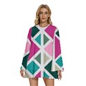 Pattern Geometric Decor Backdrop Round Neck Long Sleeve Bohemian Style Chiffon Mini Dress View1
