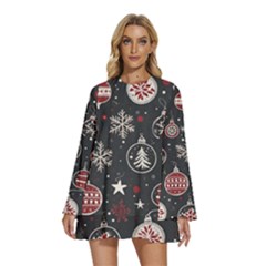Christmas Decoration Winter Xmas Round Neck Long Sleeve Bohemian Style Chiffon Mini Dress by Modalart